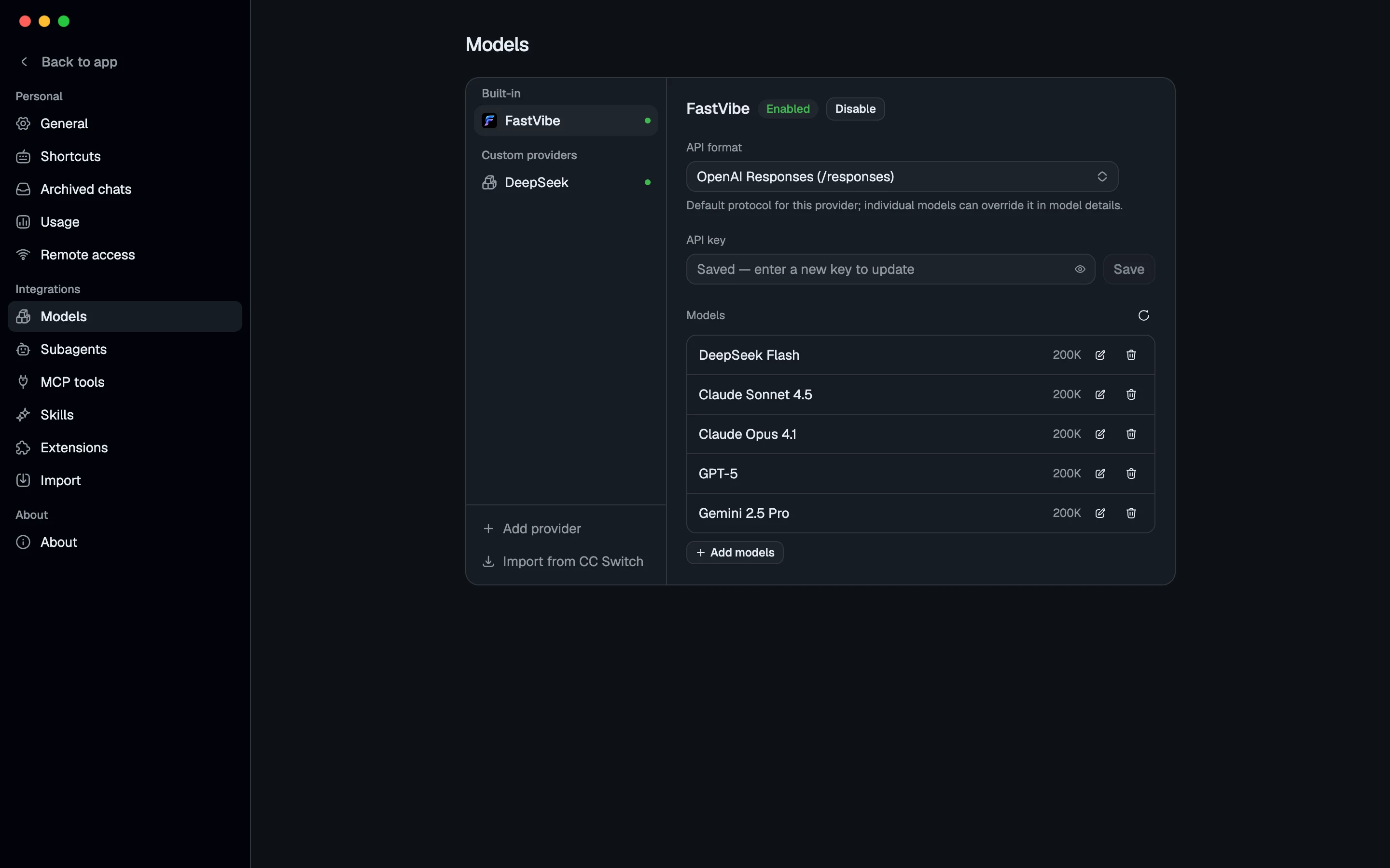 FastVibe in English: model and provider configuration